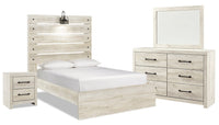 Abby 6pc Bedroom Set with Panel Bed, Dresser, Mirror & Nightstand, LED, USB, White - Full Size