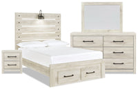 Abby 6pc Bedroom Set with Storage Bed, Dresser, Mirror & Nightstand, LED, USB, White - Full Size 