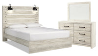 Abby 5pc Bedroom Set with Panel Bed, Dresser & Mirror, LED, USB, White - King Size