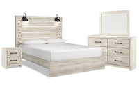 Abby 6pc Bedroom Set with Panel Bed, Dresser, Mirror & Nightstand, LED, USB, White - King Size