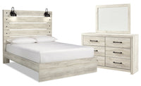 Abby 5pc Bedroom Set with Panel Bed, Dresser & Mirror, LED, USB, White - Queen Size 
