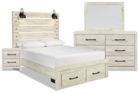 Abby 6pc Bedroom Set with Storage Bed, Dresser, Mirror & Nightstand, LED, USB, White - Queen Size