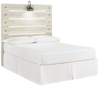 Abby Panel Headboard with LED Light & USB Ports, White - Full Size 