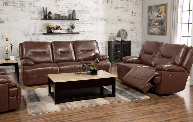 Beau Genuine Leather Power Reclining Sofa - Burgundy