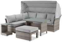 Bermuda 6-Piece Canopy Outdoor Patio Conversation Set - Hand-Woven Resin Wicker, UV & Weather Resistant - Grey 