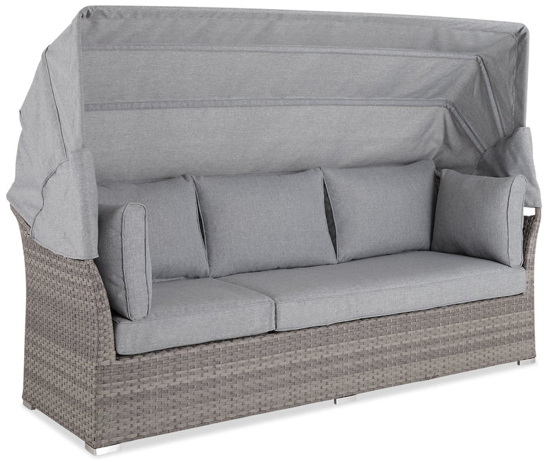 Bermuda 6-Piece Canopy Outdoor Patio Conversation Set - Hand-Woven Resin Wicker, UV & Weather Resistant - Grey 
