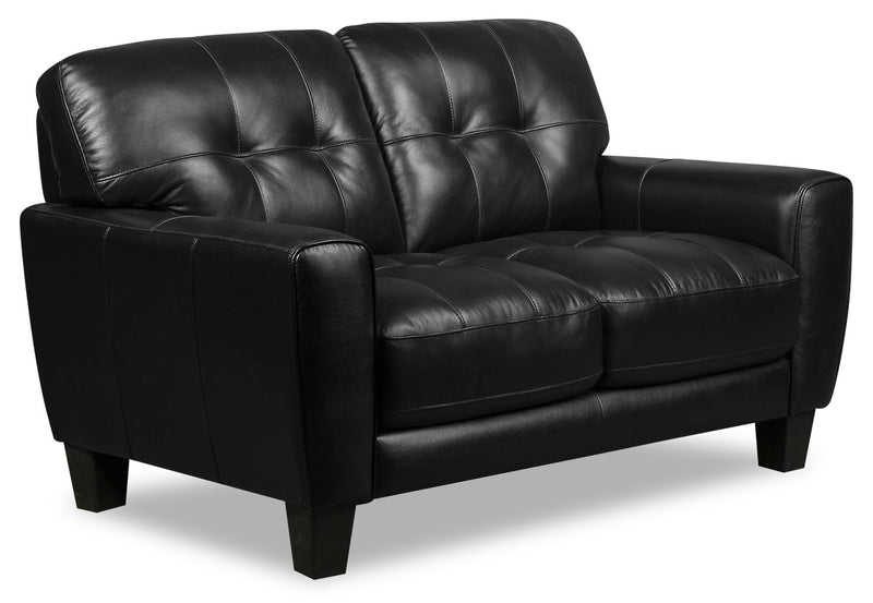 Curt Genuine Leather Loveseat - Black