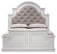 Grace Panel Bed with Headboard & Frame, Wooden, Fabric, Antique White - King Size 