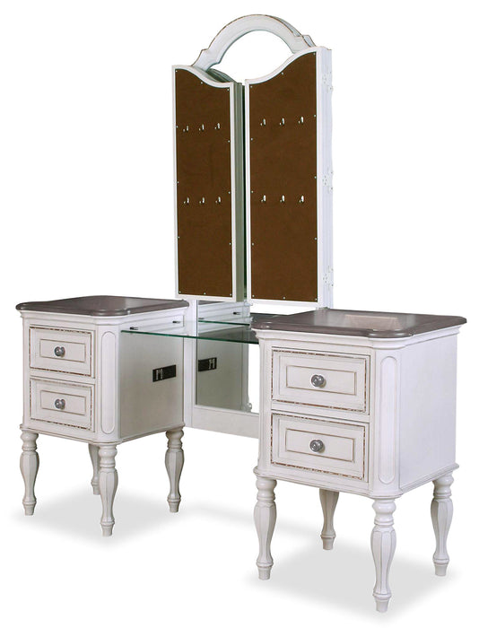 Grace 3-Piece Vanity Set with Lift-Top Stool – Antique White