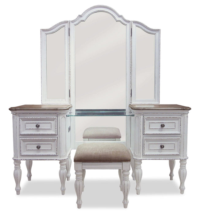 Grace 3-Piece Vanity Set with Lift-Top Stool – Antique White