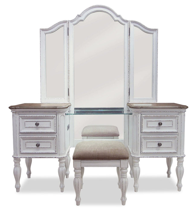 Grace 3-Piece Vanity Set with Lift-Top Stool – Antique White