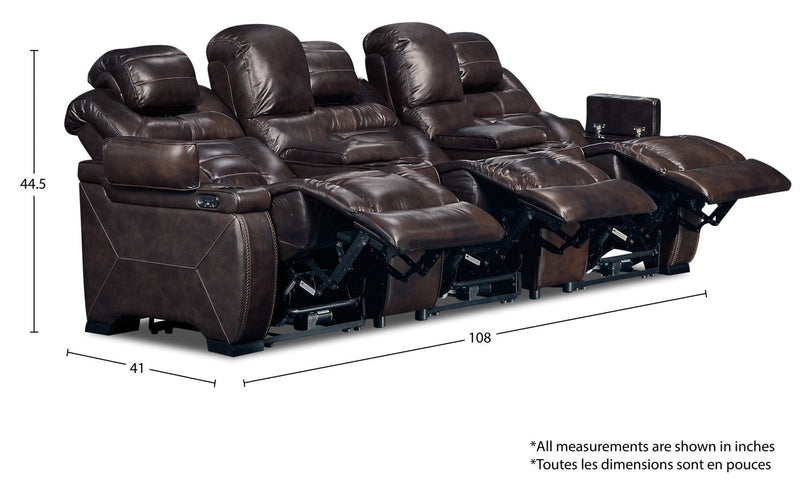 Hugo 5-Piece Genuine Leather Home Theatre Power Reclining Sectional - Brown