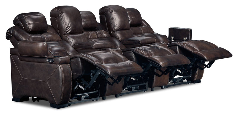 Hugo 5-Piece Genuine Leather Home Theatre Power Reclining Sectional - Brown