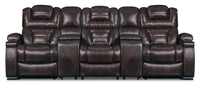 Hugo 5-Piece Genuine Leather Home Theatre Power Reclining Sectional with Storage Arms and Cupholders - Brown 