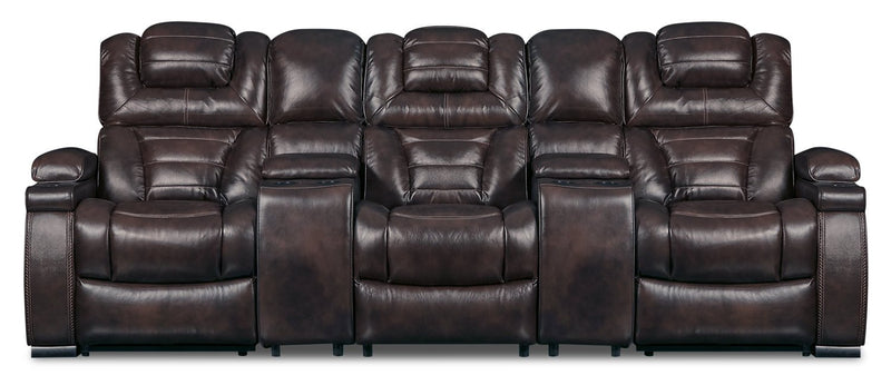 Hugo 5-Piece Genuine Leather Home Theatre Power Reclining Sectional - Brown