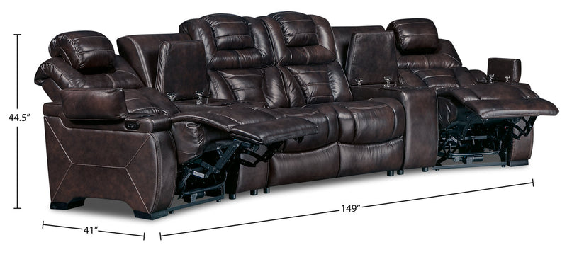 Hugo 5-Piece Genuine Leather Curved Power Reclining Sectional - Brown