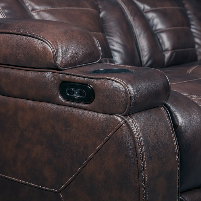Hugo 5-Piece Genuine Leather Curved Power Reclining Sectional - Brown