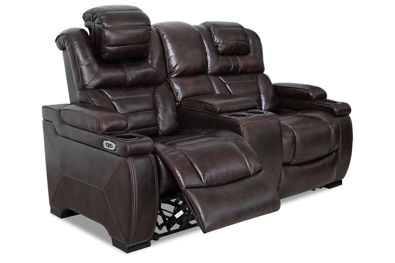 Hugo Genuine Leather Power Reclining Loveseat - Brown
