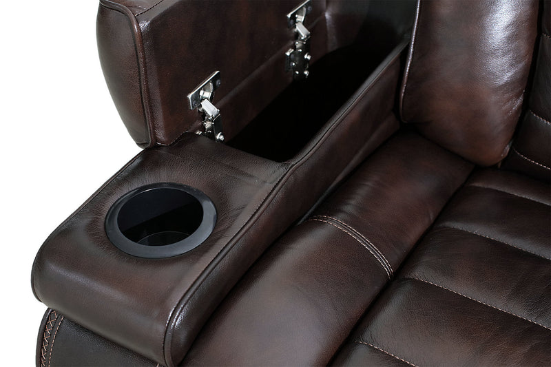 Hugo Genuine Leather Power Reclining Loveseat - Brown