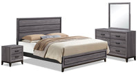 Kate 6pc Bedroom Set with Bed, Dresser, Mirror & Nightstand, Grey/Brown - King Size 
