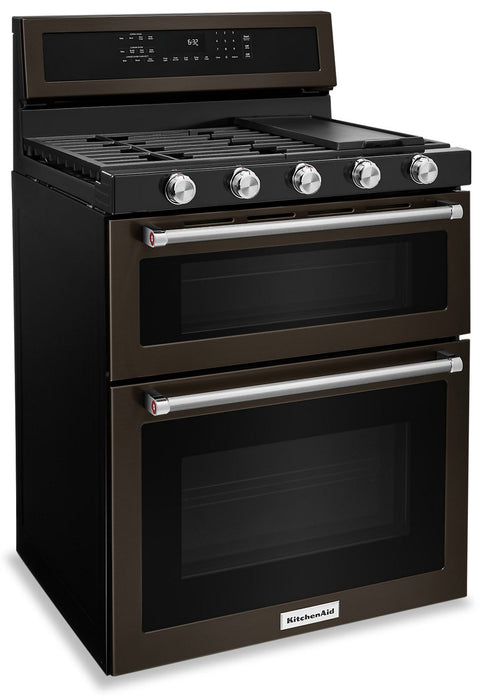 KitchenAid 30\" Gas Double Oven Convection Range - KFGD500EBS