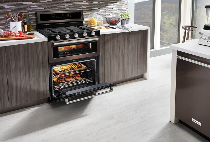 KitchenAid 30\" Gas Double Oven Convection Range - KFGD500EBS