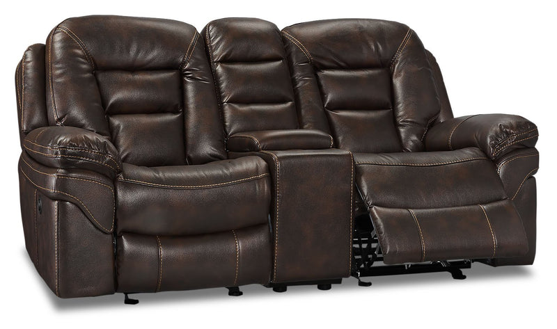 Leo Leath-Aire® Fabric Power Reclining Loveseat - Walnut