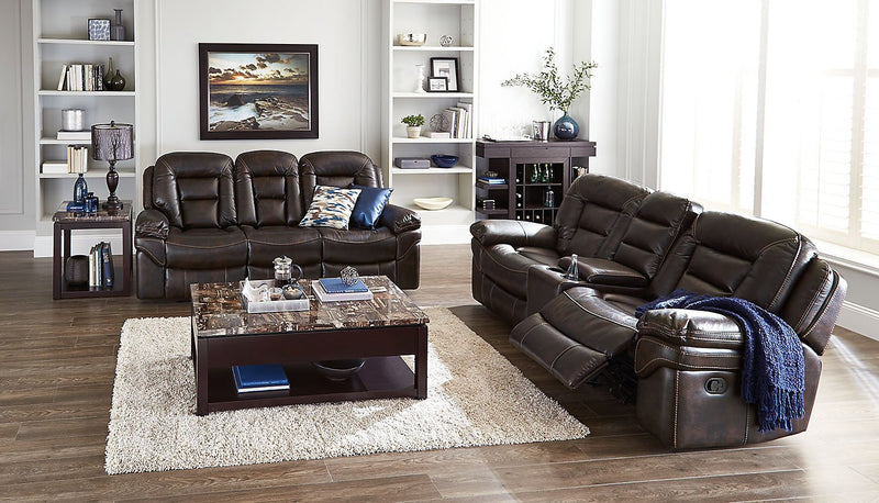 Leo Leath-Aire® Fabric Power Reclining Loveseat - Walnut