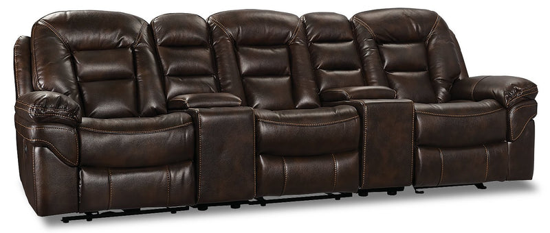 Leo 5-Piece Leath-Aire® Fabric Home Theatre Power Reclining Sectional - Walnut