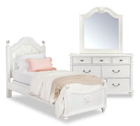 Livy 5pc Bedroom Set with Panel Bed, Dresser & Mirror for Kids, White - Full Size
