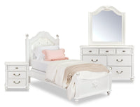 Livy 6pc Bedroom Set with Panel Bed, Dresser, Mirror & Nightstand for Kids, White - Full Size 