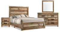 Mojave 6pc Bedroom Set with Bed, Dresser, Mirror & Nightstand, Rustic, Brown - Queen Size 