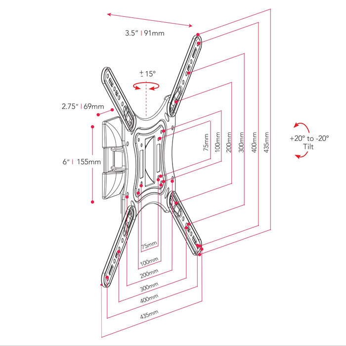 CorLiving Full-Motion X-frame Wall Mount for 23\" - 55\" TVs - MPM-806