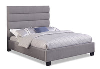 Naya Upholstered Bed in Grey Fabric, Tufted - Queen Size 