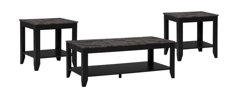 Roma 3-Piece Coffee and Two End Tables Package - Black