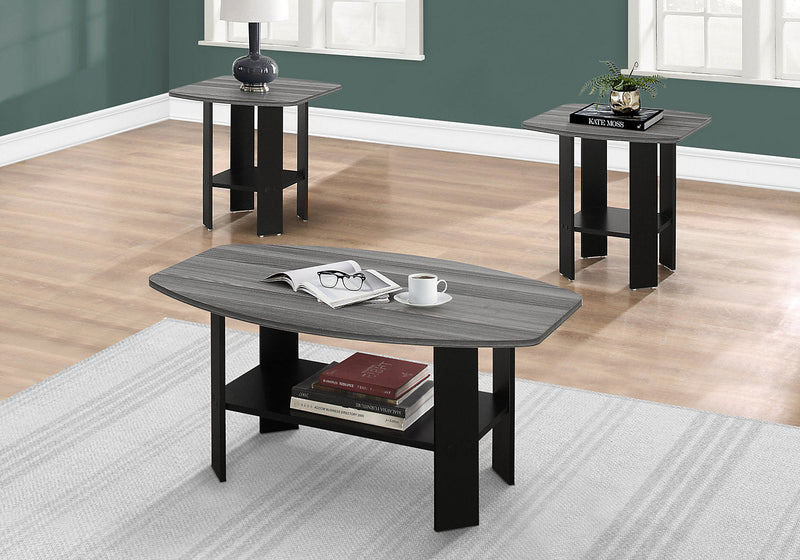 Rosario 3-Piece Coffee and Two End Tables Package - Grey and Black