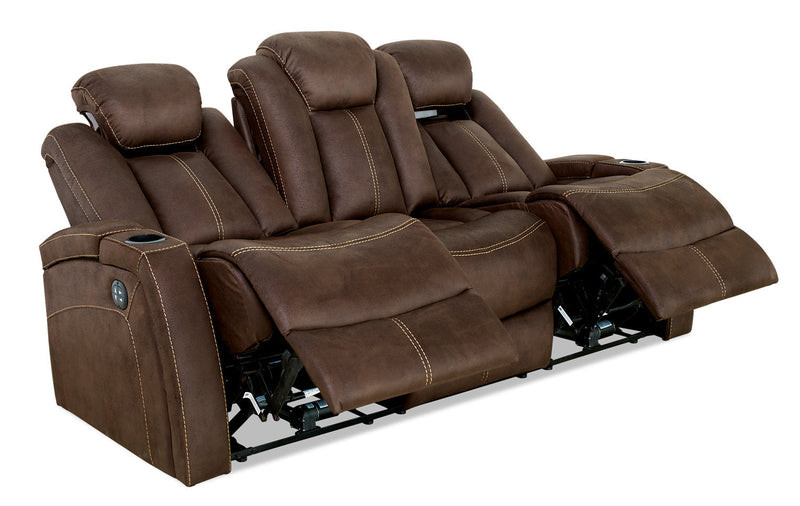 Ross Faux Suede Power Reclining Sofa with Power Headrest - Chocolate