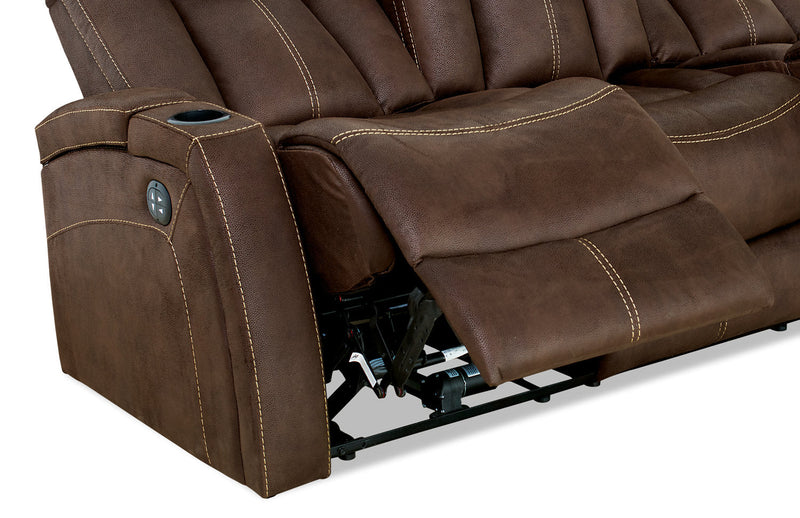 Ross Faux Suede Power Reclining Sofa with Power Headrest - Chocolate