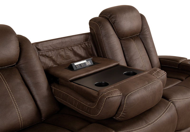 Ross Faux Suede Power Reclining Sofa with Power Headrest - Chocolate