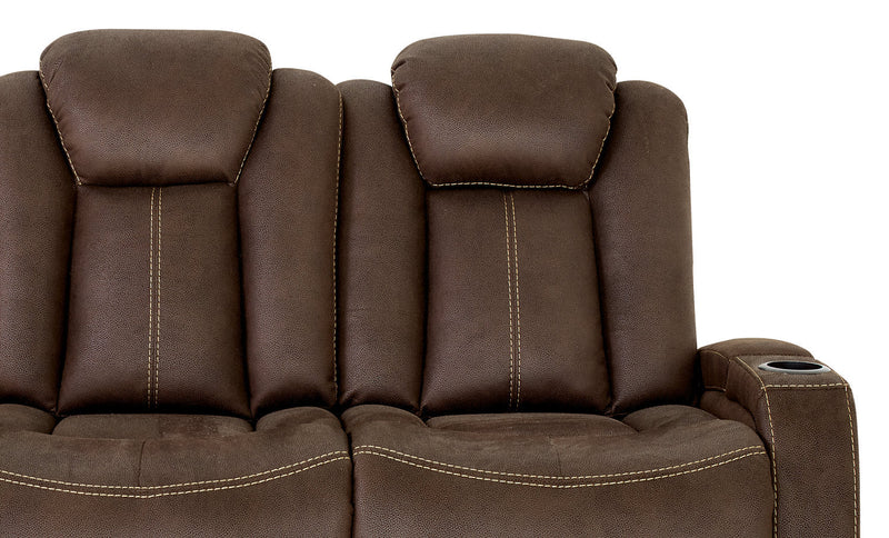 Ross Faux Suede Power Reclining Sofa with Power Headrest - Chocolate