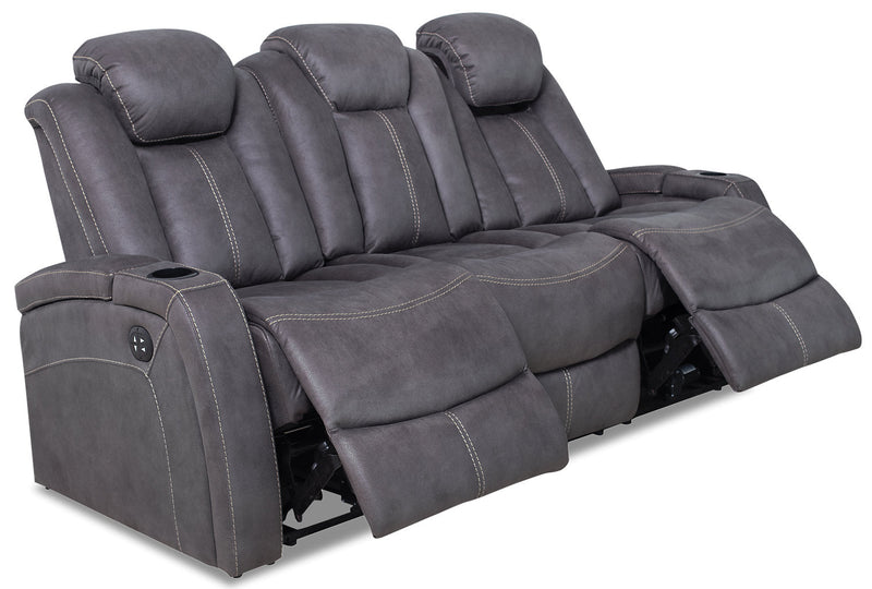 Ross Faux Suede Power Reclining Sofa with Power Headrest - Pewter