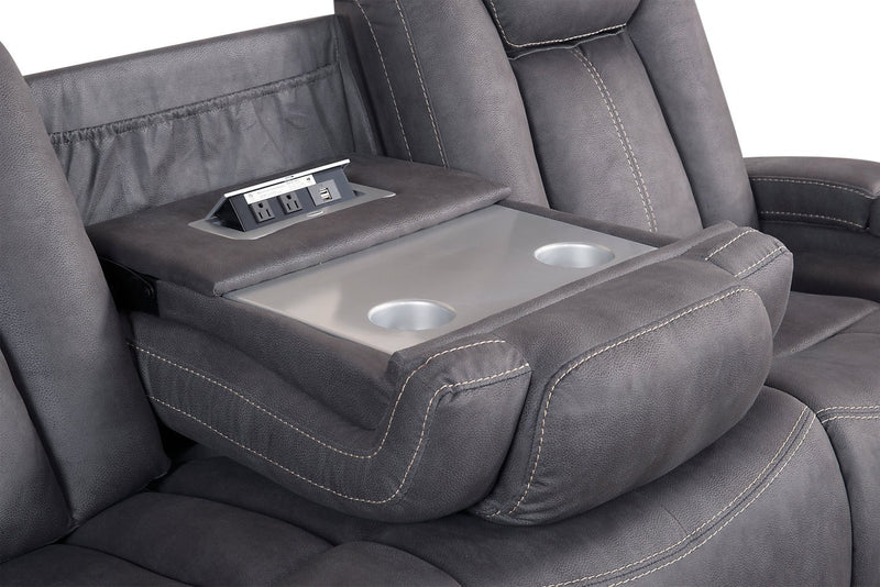 Ross Faux Suede Power Reclining Sofa with Power Headrest - Pewter