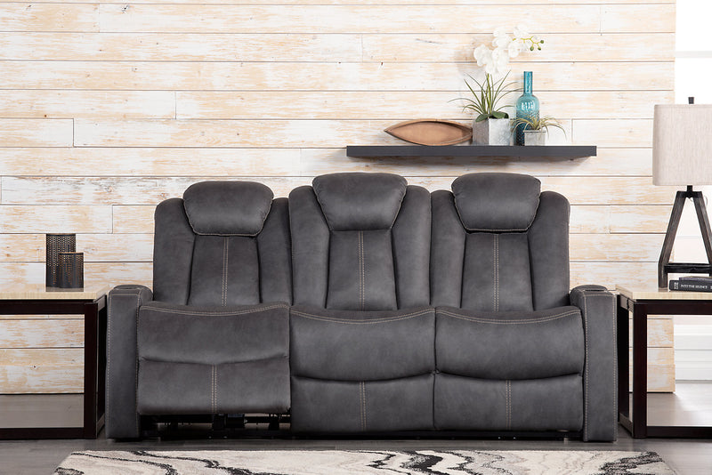 Ross Faux Suede Power Reclining Sofa with Power Headrest - Pewter
