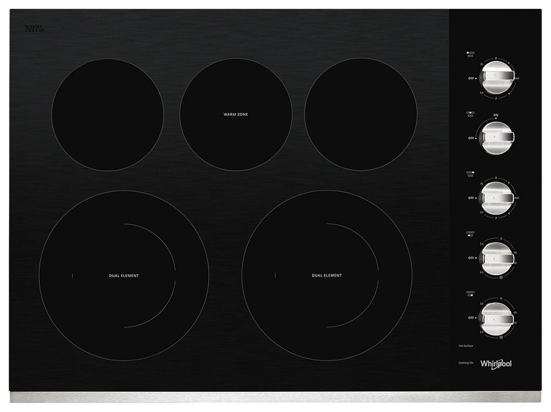 Whirlpool 30\" Electric Ceramic Glass Cooktop with Two Dual Radiant Elements - WCE77US0HS