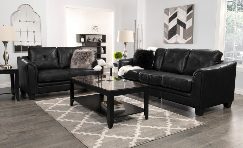 Andi Leather-Look Fabric Loveseat - Black