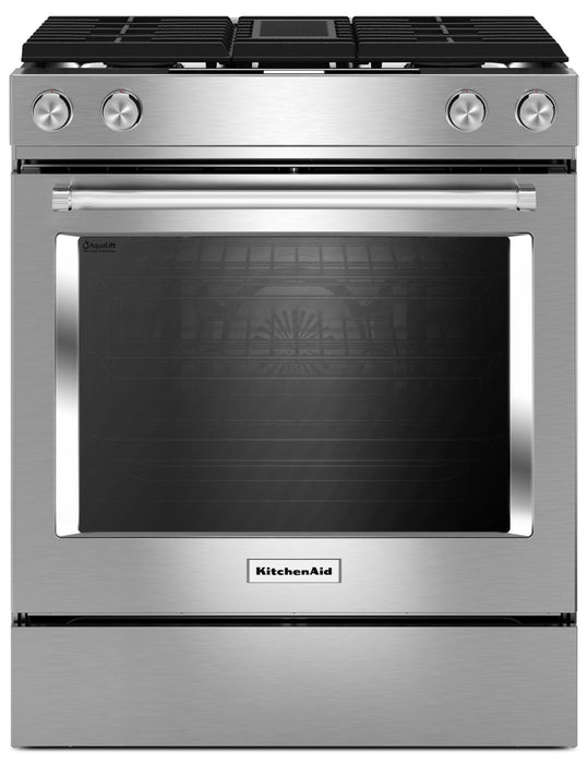 KitchenAid 6.4 Cu. Ft. 4-Burner Dual Fuel Downdraft Front Control Range - KSDG950ESS