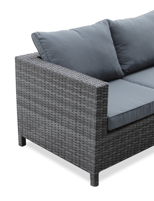 Athens 3-Piece Outdoor Patio Conversation Set with Sofa, Ottoman & Glass Top Coffee Table - Hand-Woven Resin Wicker, UV & Weather Resistant - Grey