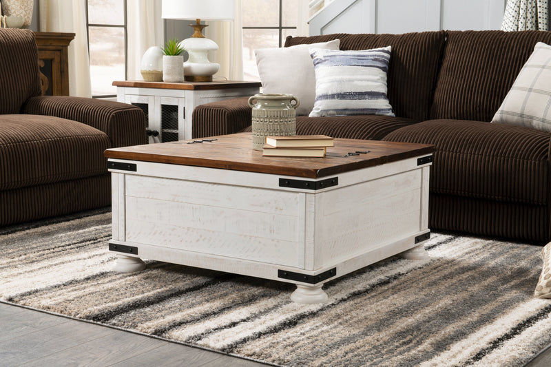 Benjy Coffee Table with Storage - White and Pine