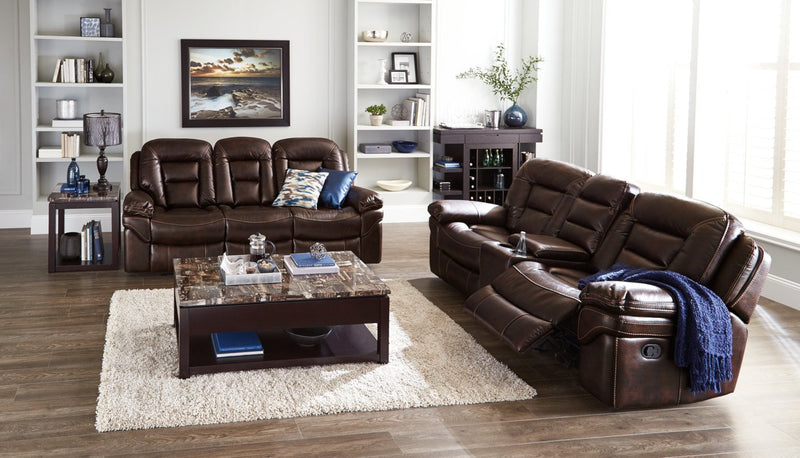 Leo Genuine Leather Power Reclining Loveseat - Walnut