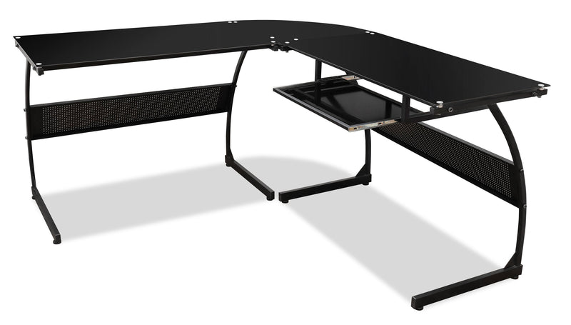 Cairo L-Shape Glass Desk - Black 